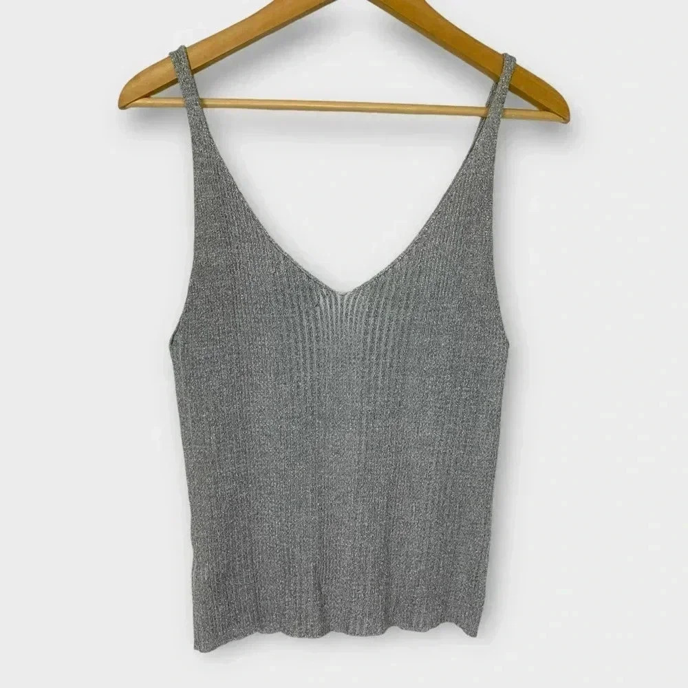 Forever 21 Metallic Silver Knit Tank Crop Top - Picture 5 of 7
